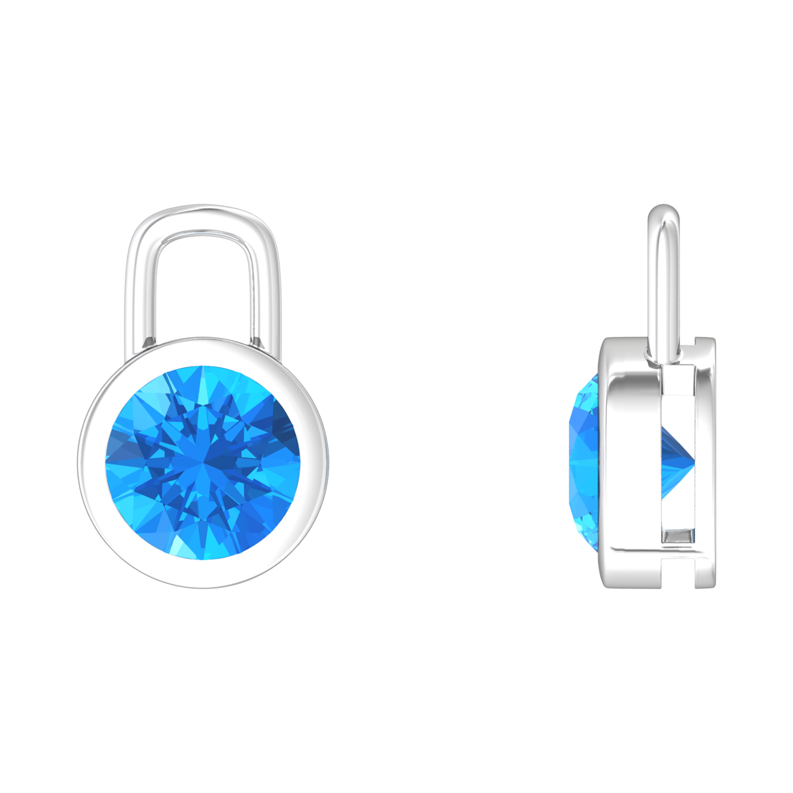 Nova earring attachments in a plain bezel setting with round Swiss Blue Topaz Gardiner Brothers