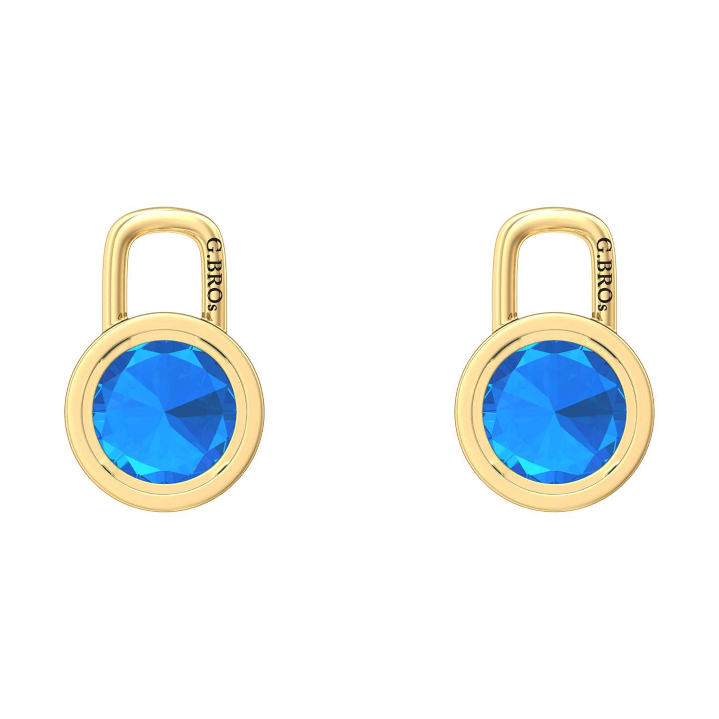 Nova earring attachments in a plain bezel setting with round Swiss Blue Topaz Gardiner Brothers
