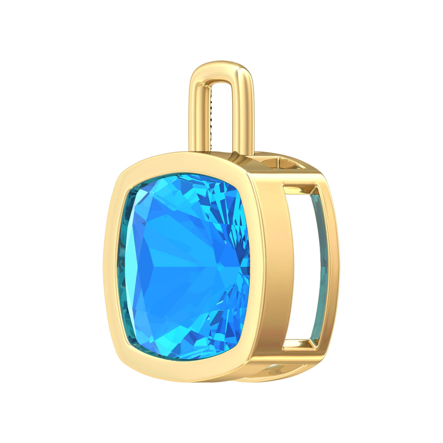 Nova pendant attachment in a plain bezel setting with cushion shaped Swiss Blue Topaz Gardiner Brothers