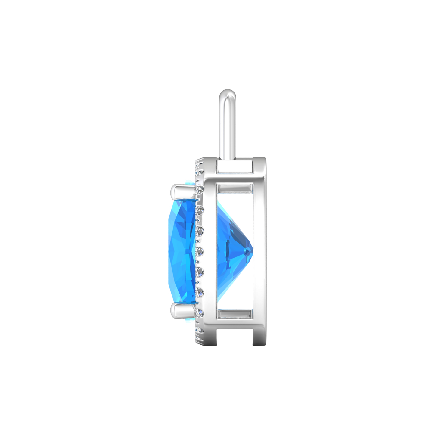 Nova diamond set pendant attachment set with a cushion shaped Swiss Blue Topaz Gardiner Brothers