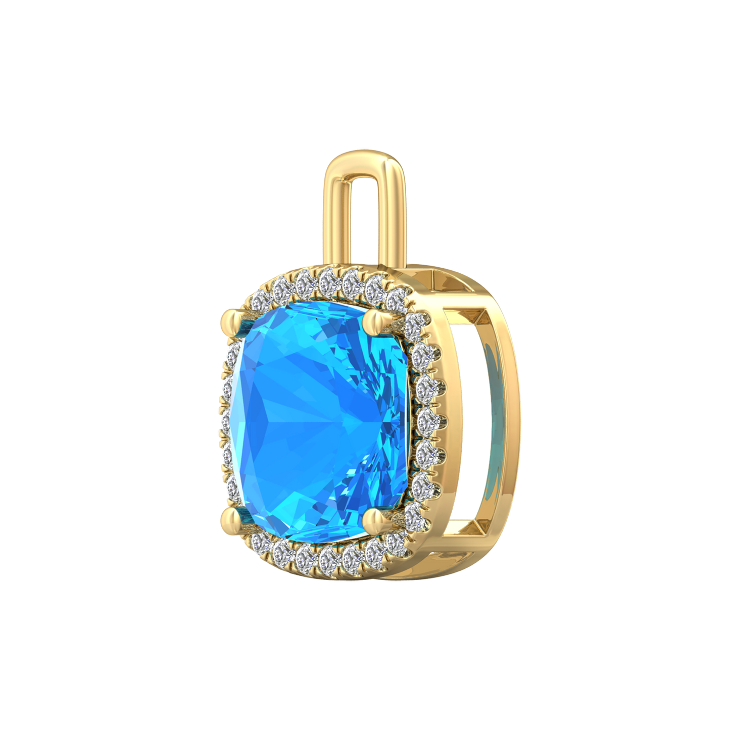 Nova diamond set pendant attachment set with a cushion shaped Swiss Blue Topaz Gardiner Brothers