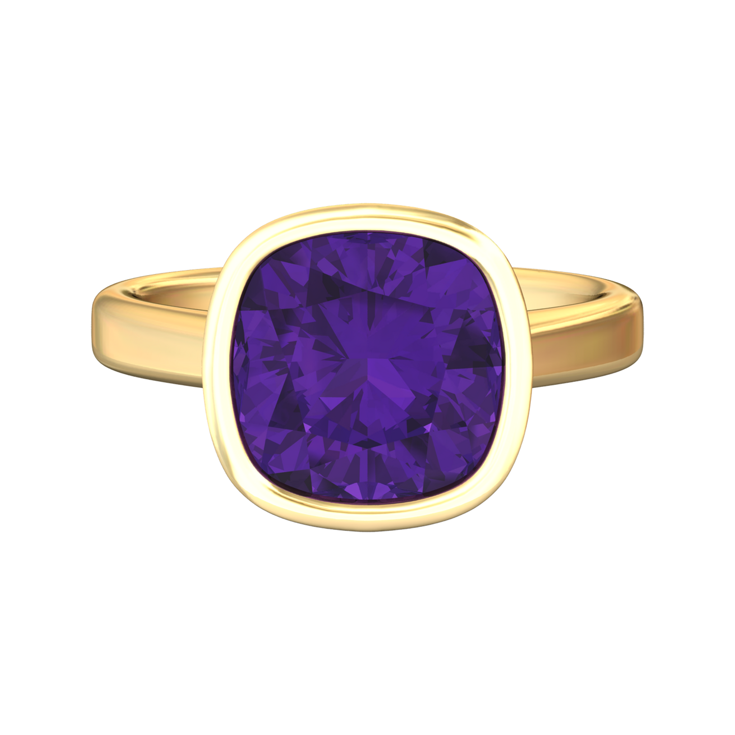Nova cushion shaped Amethyst ring set in a plain bezel setting Gardiner Brothers