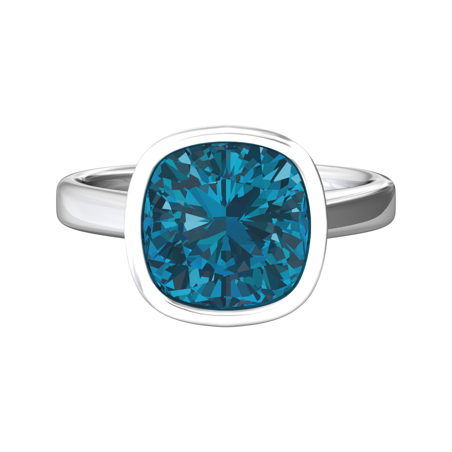 Nova cushion shaped London Blue Topaz ring set in a plain bezel setting Gardiner Brothers