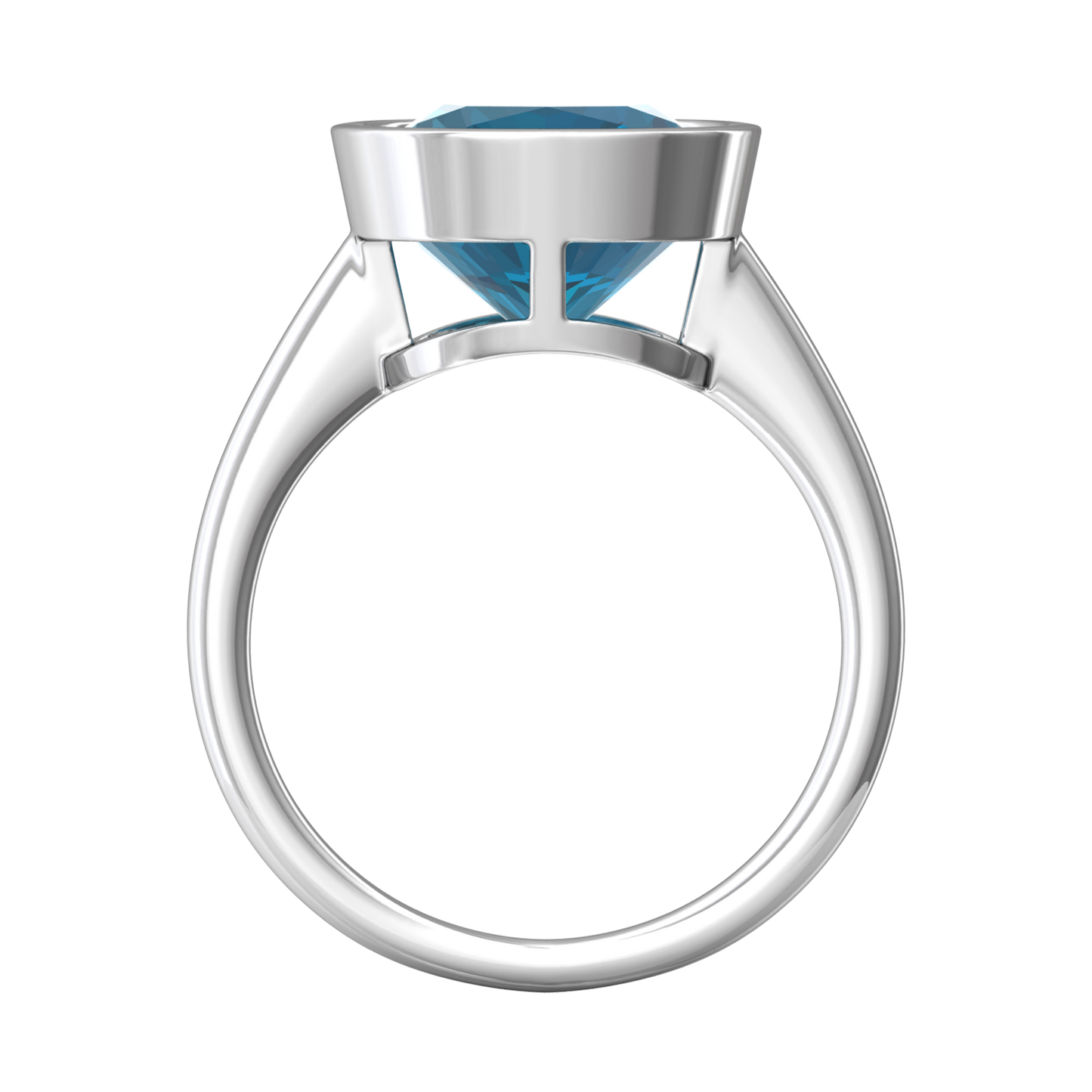 Nova cushion shaped London Blue Topaz ring set in a plain bezel setting Gardiner Brothers