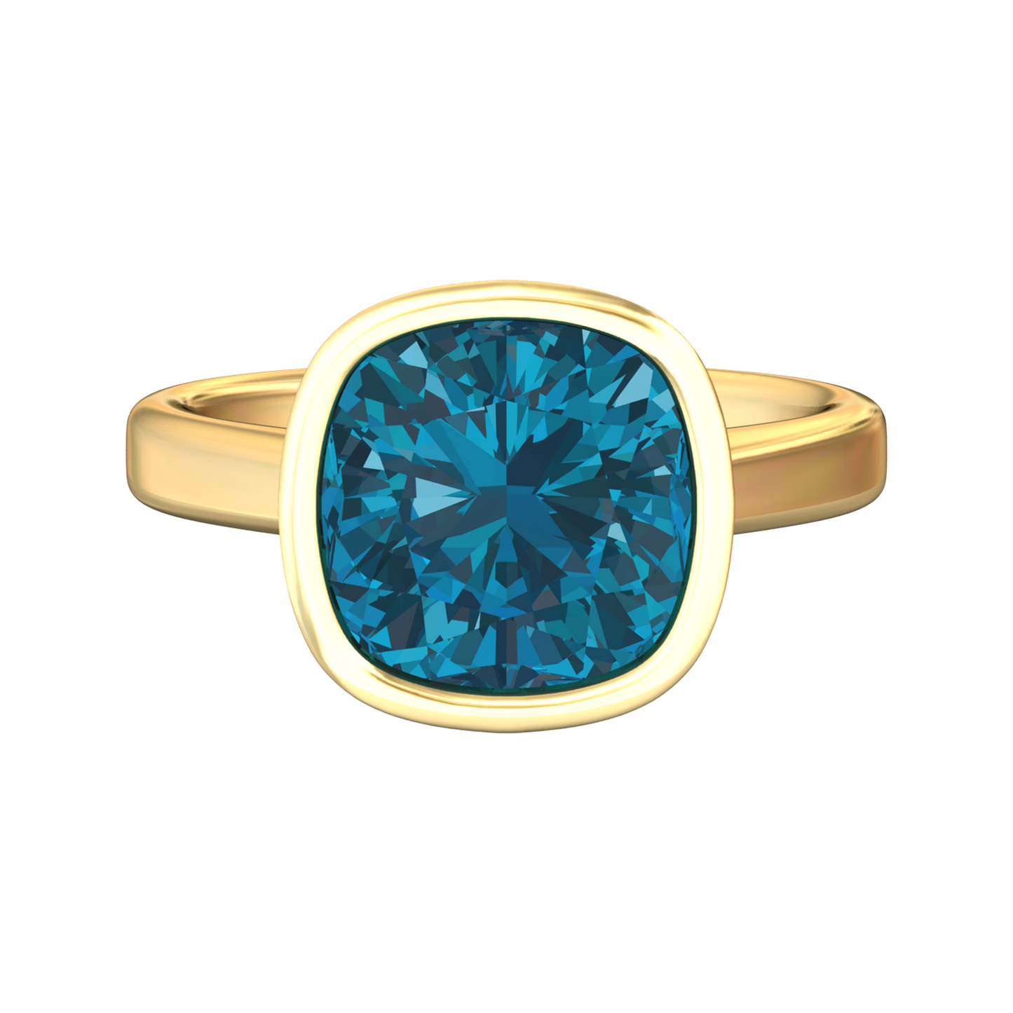 Nova cushion shaped London Blue Topaz ring set in a plain bezel setting Gardiner Brothers