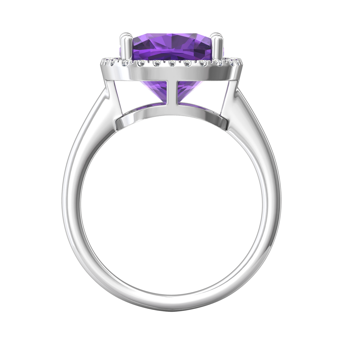 Nova cushion shaped Amethyst ring with a halo of diamonds Gardiner Brothers