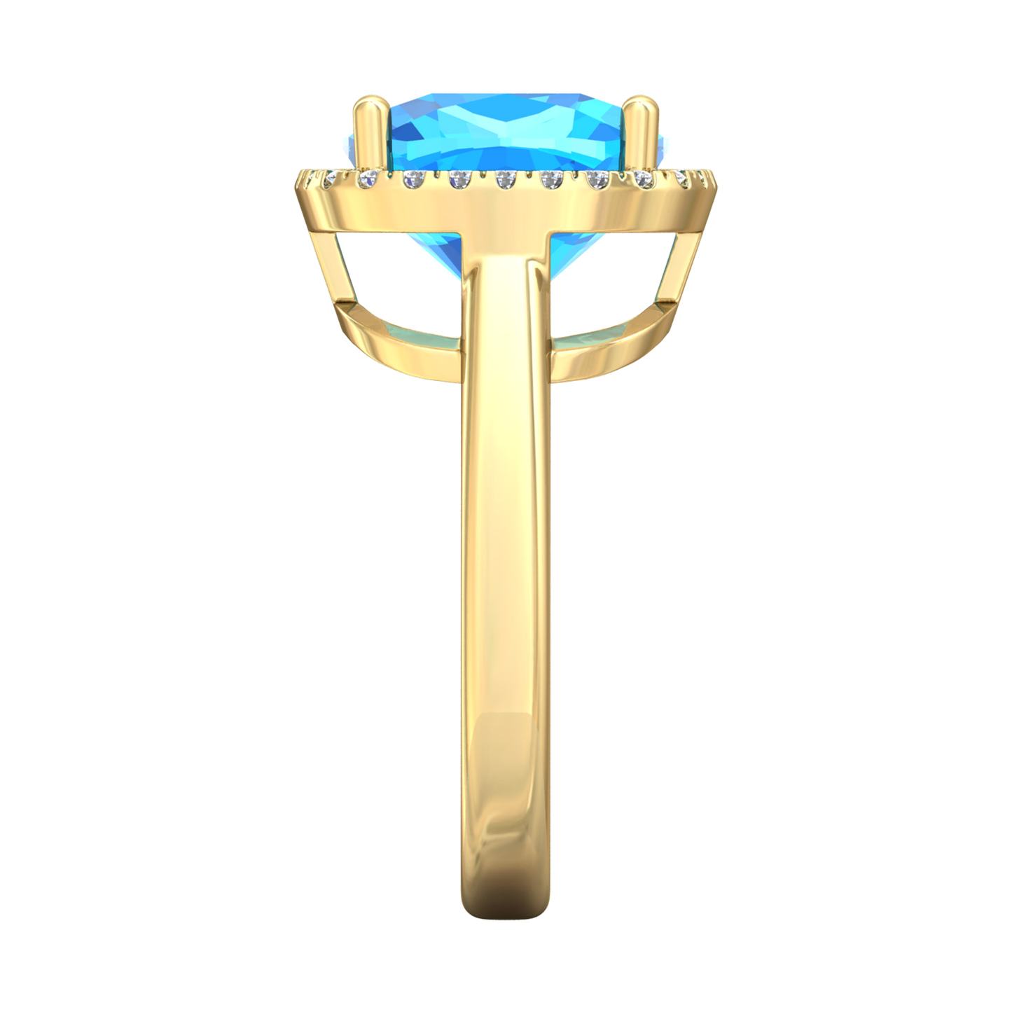Nova cushion shaped Swiss Blue Topaz ring with a halo of diamonds Gardiner Brothers