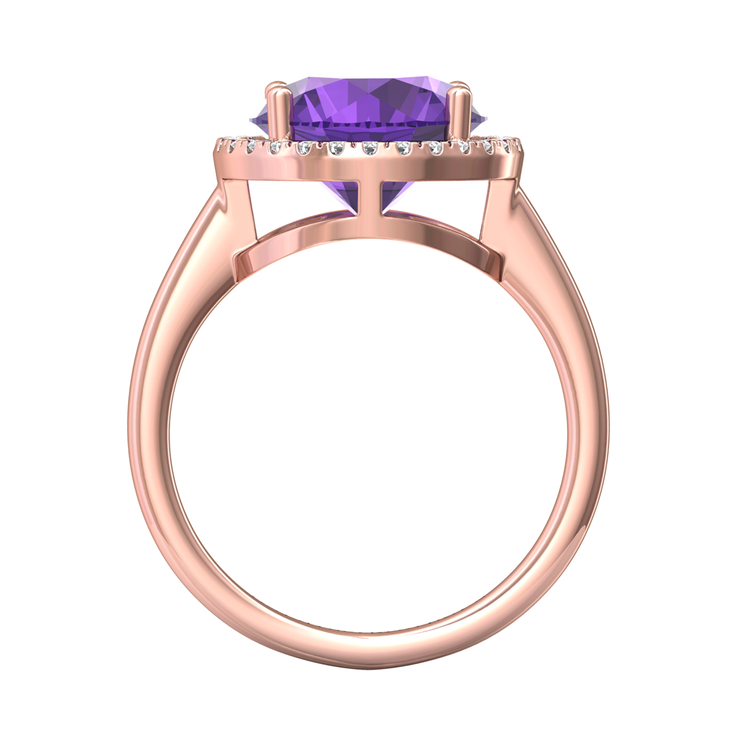 Nova round Amethyst ring with a halo of diamonds Gardiner Brothers