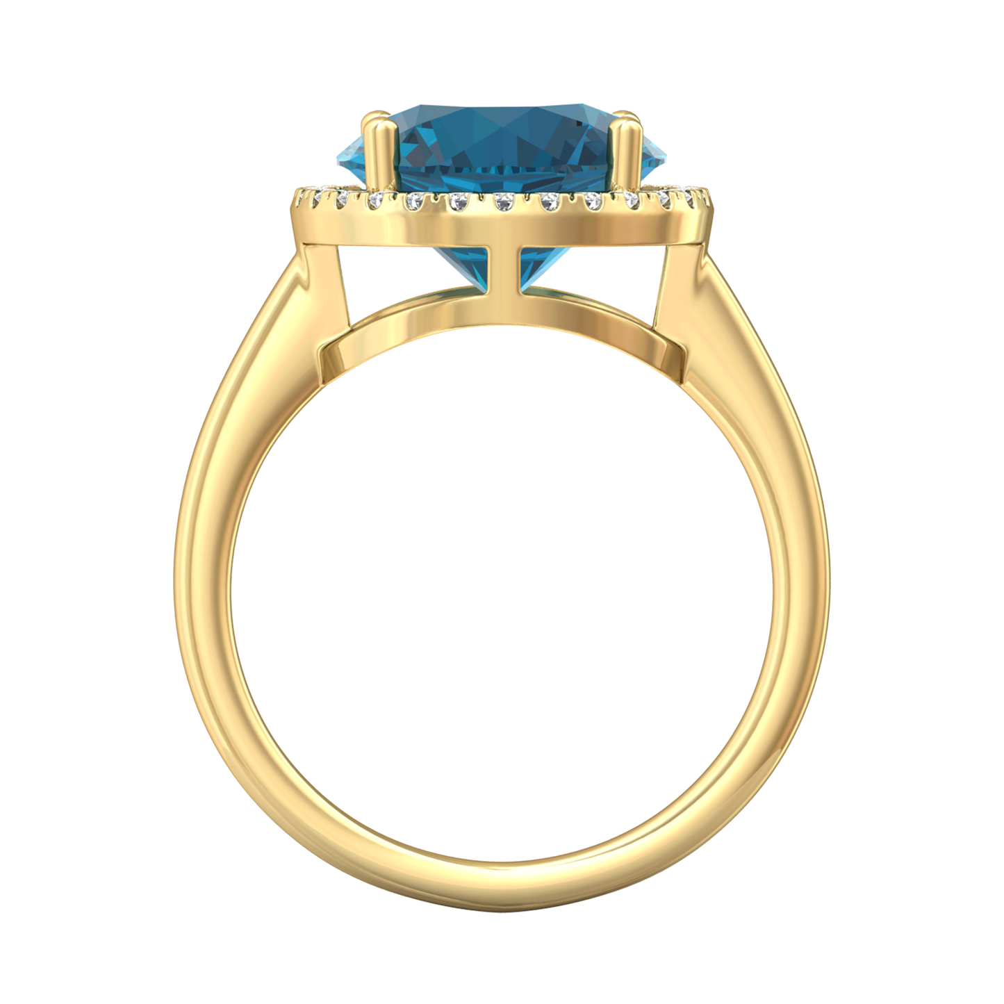 Nova round London Blue Topaz ring with a halo of diamonds Gardiner Brothers