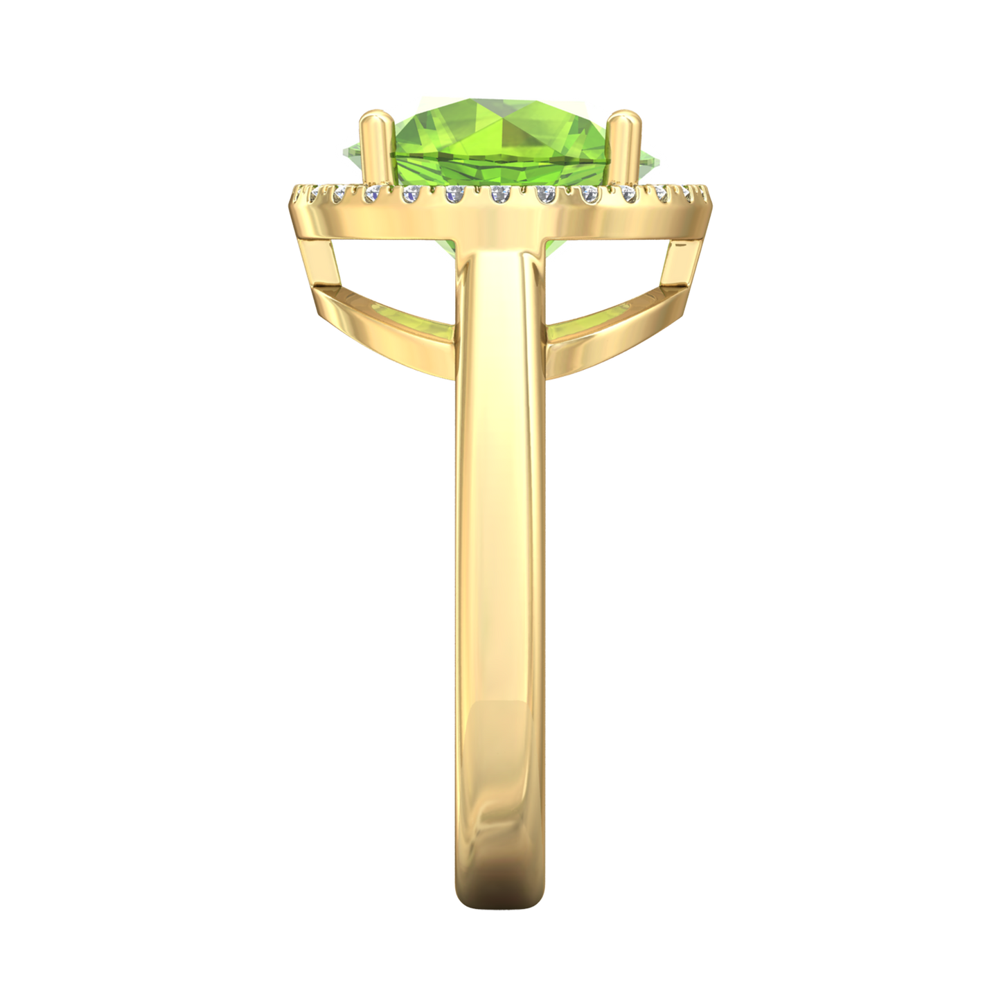 Nova round Peridot ring with a halo of diamonds Gardiner Brothers