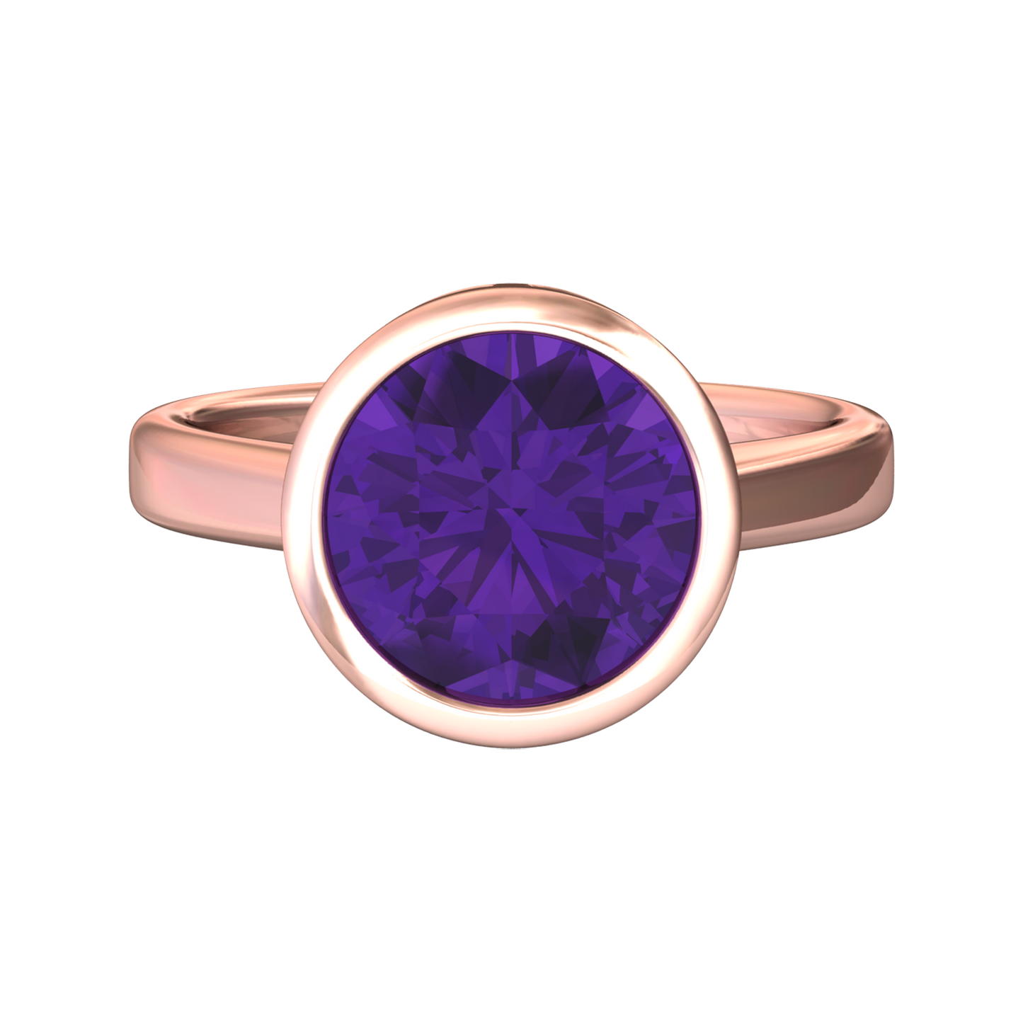 Nova round Amethyst ring set in a plain bezel setting Gardiner Brothers