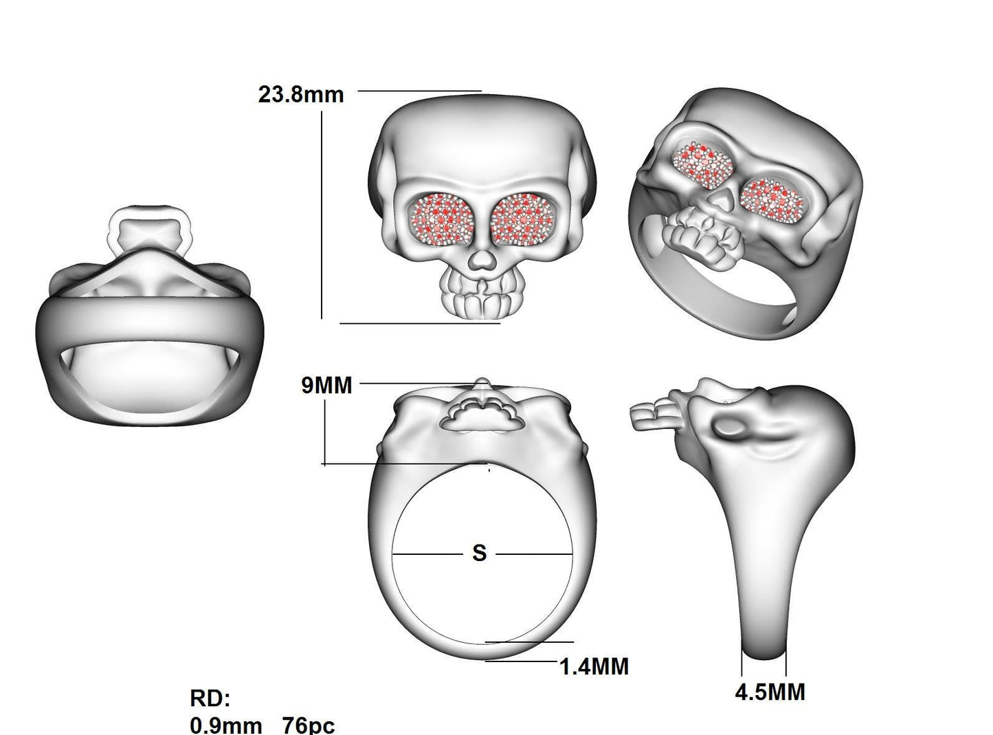 Skull Ring with Ruby Encrusted Eyes Gardiner Brothers