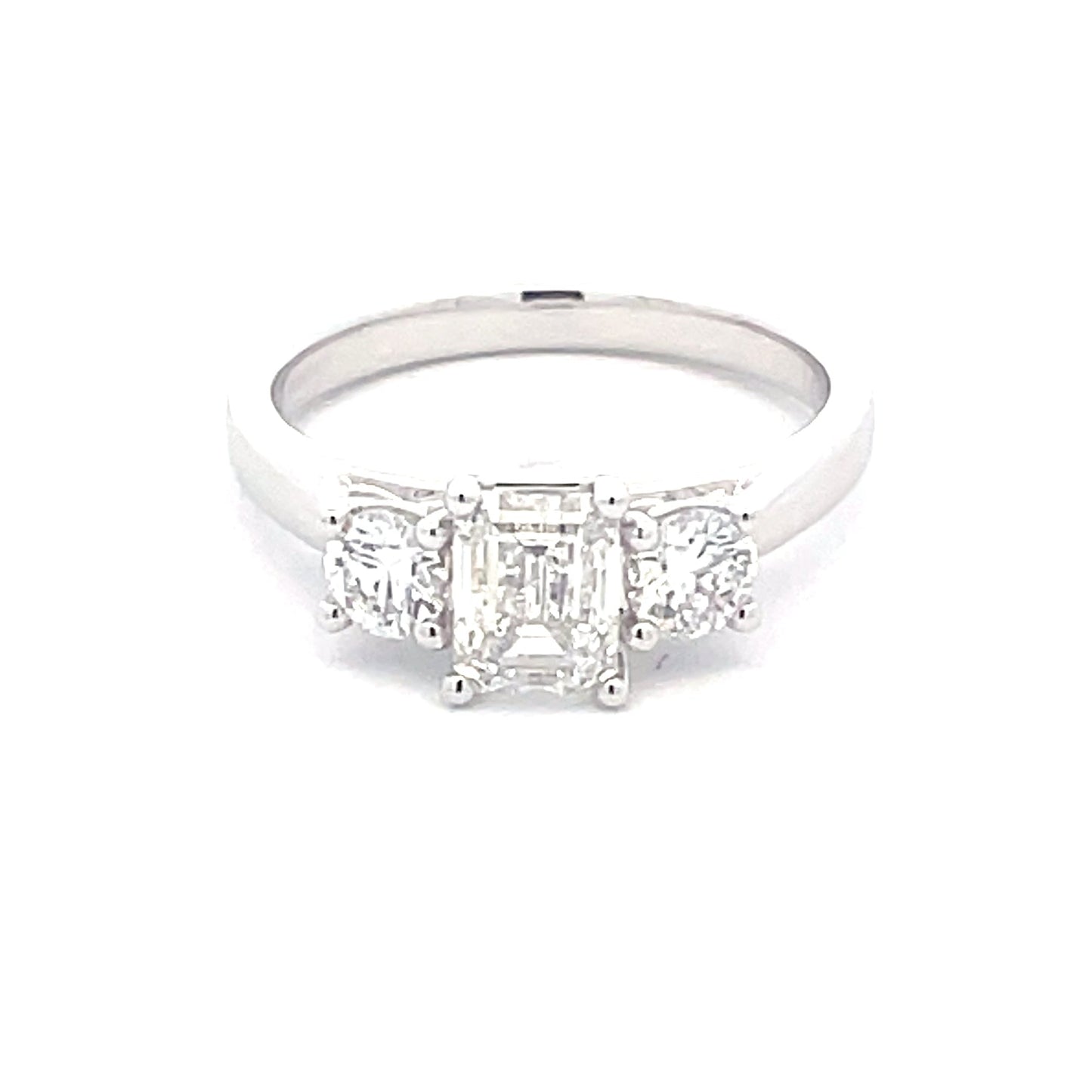 Emerald and round brilliant cut diamond 3 stone ring - 1.50cts Gardiner Brothers