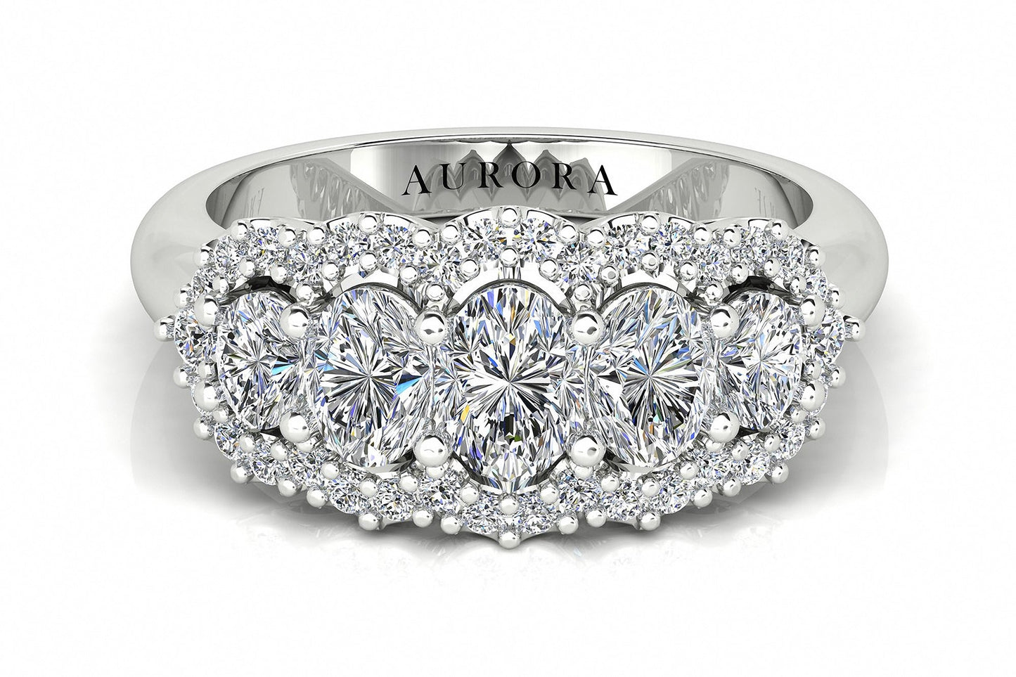 Oval Shape Aurora Diamond 5 Stone Halo Ring Gardiner Brothers