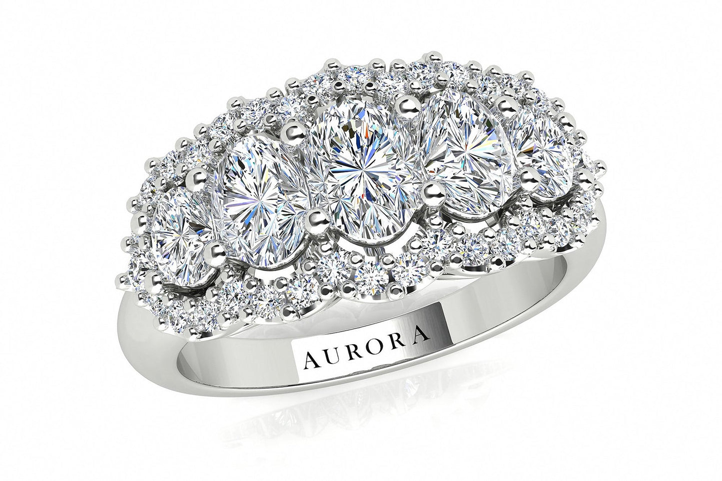 Oval Shape Aurora Diamond 5 Stone Halo Ring Gardiner Brothers