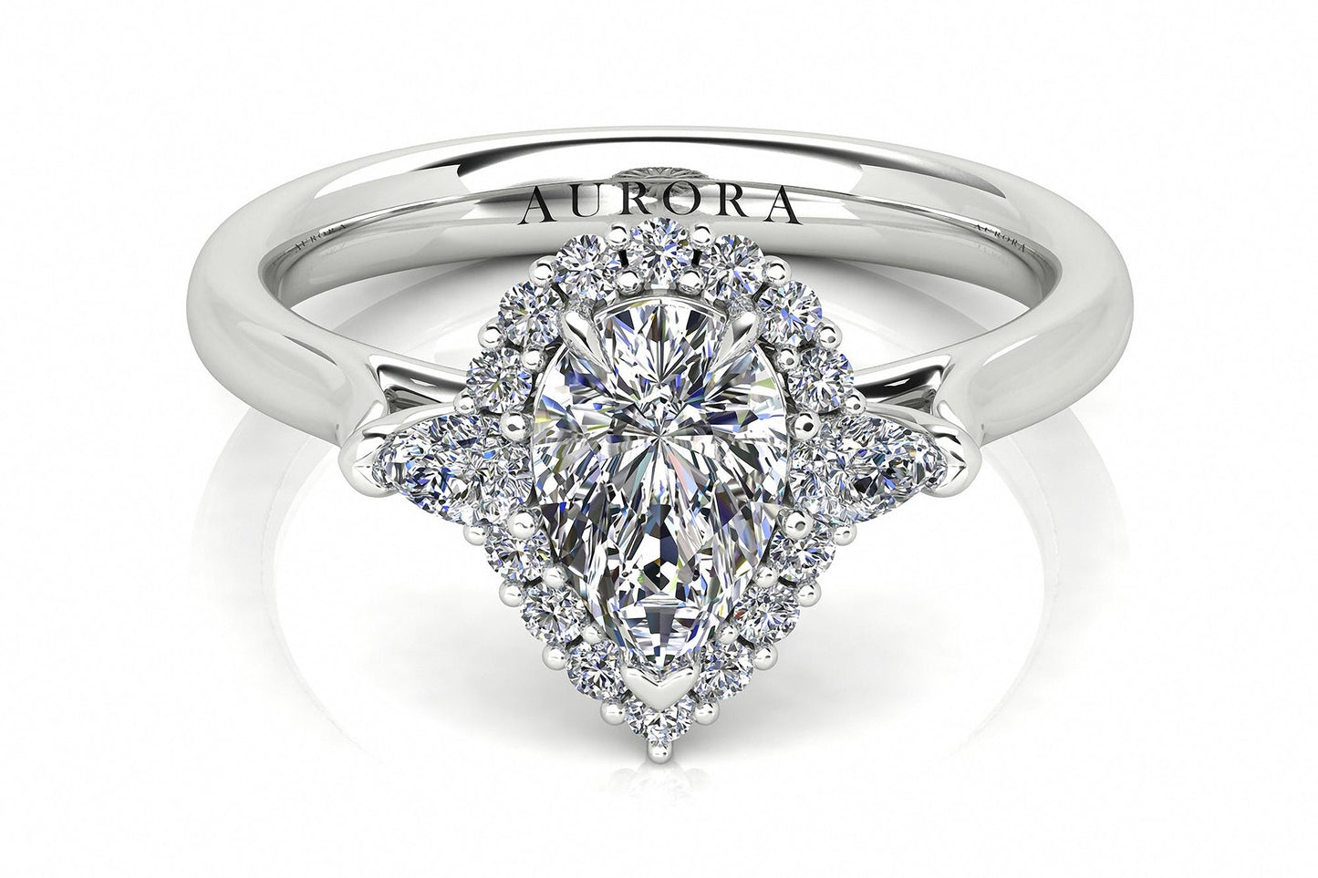 Pear Shape Aurora Diamond Halo Style Ring Gardiner Brothers