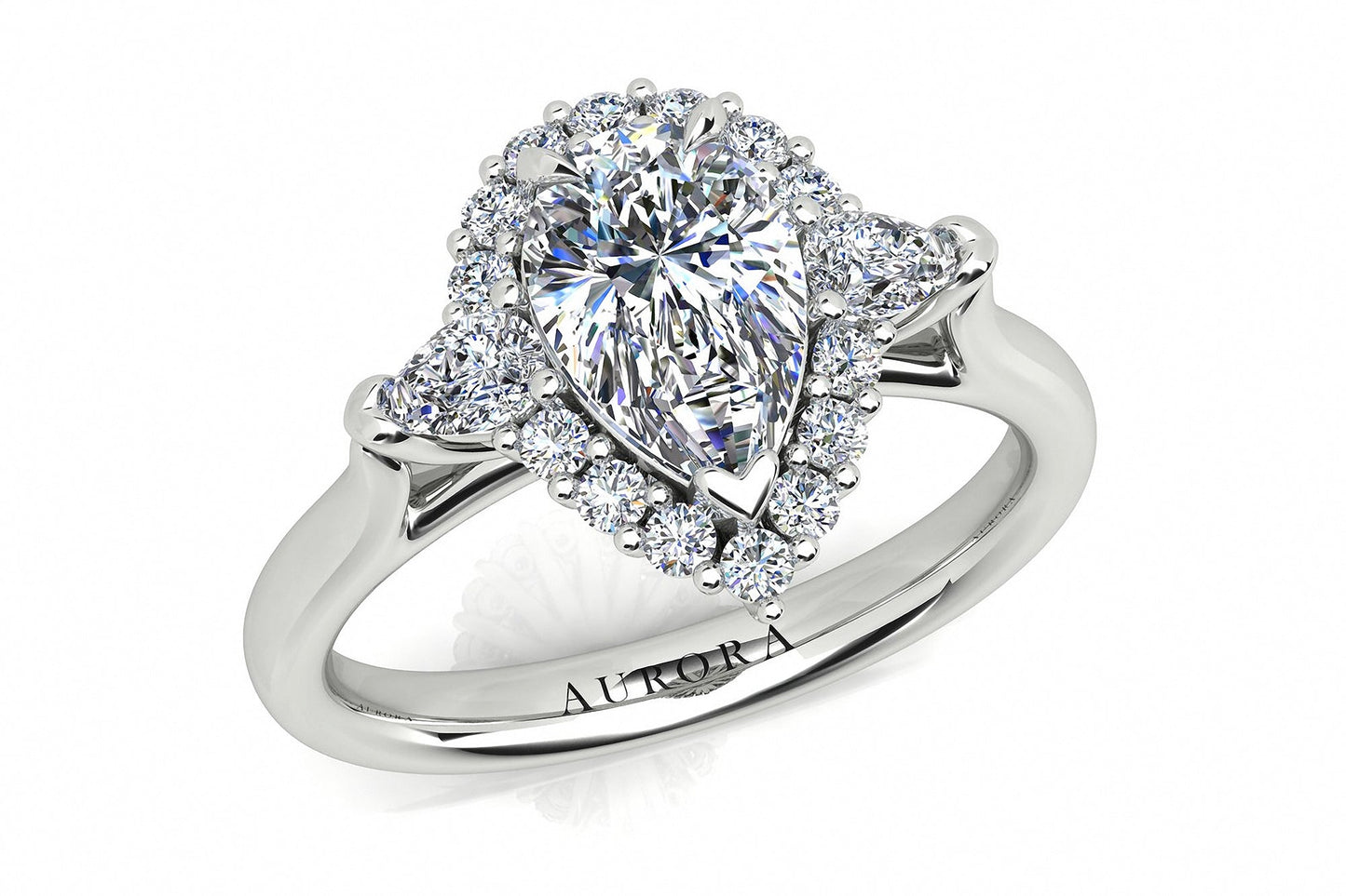 Pear Shape Aurora Diamond Halo Style Ring Gardiner Brothers