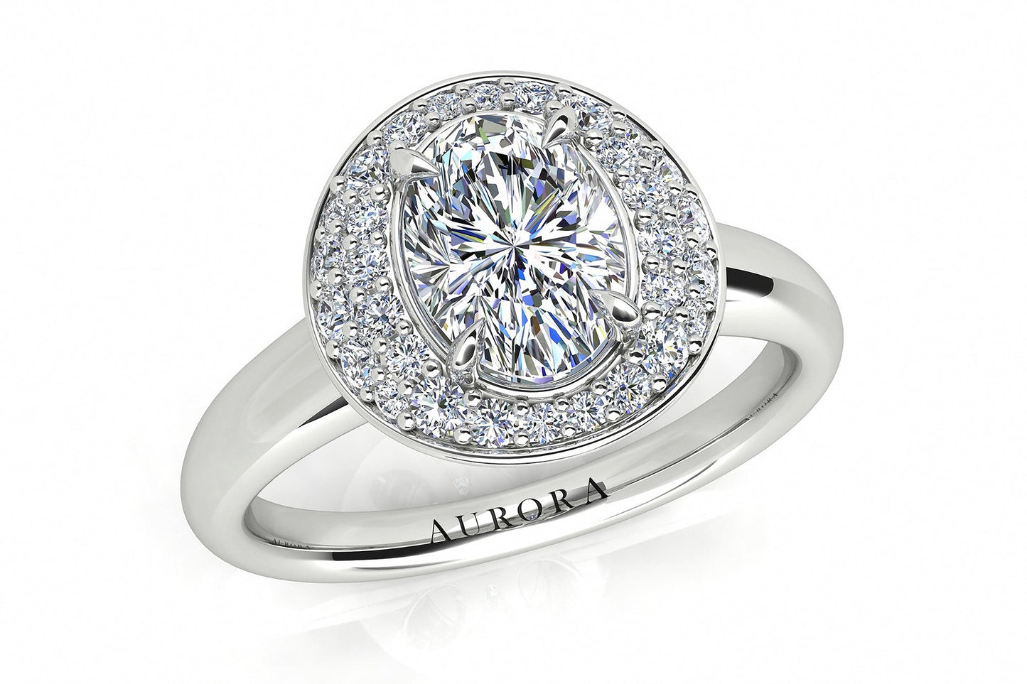 Oval Shape Aurora Diamond Halo Style Ring Gardiner Brothers