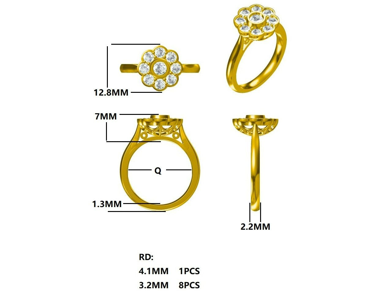Traditional Diamond Cluster Ring with Matching Diamond Set Wedding Band Gardiner Brothers