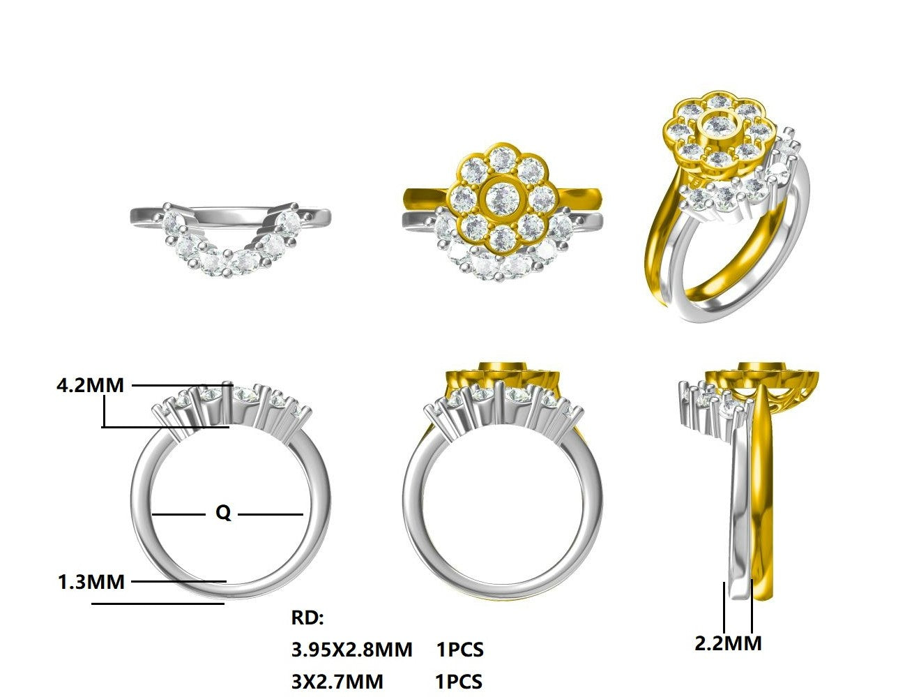Traditional Diamond Cluster Ring with Matching Diamond Set Wedding Band Gardiner Brothers
