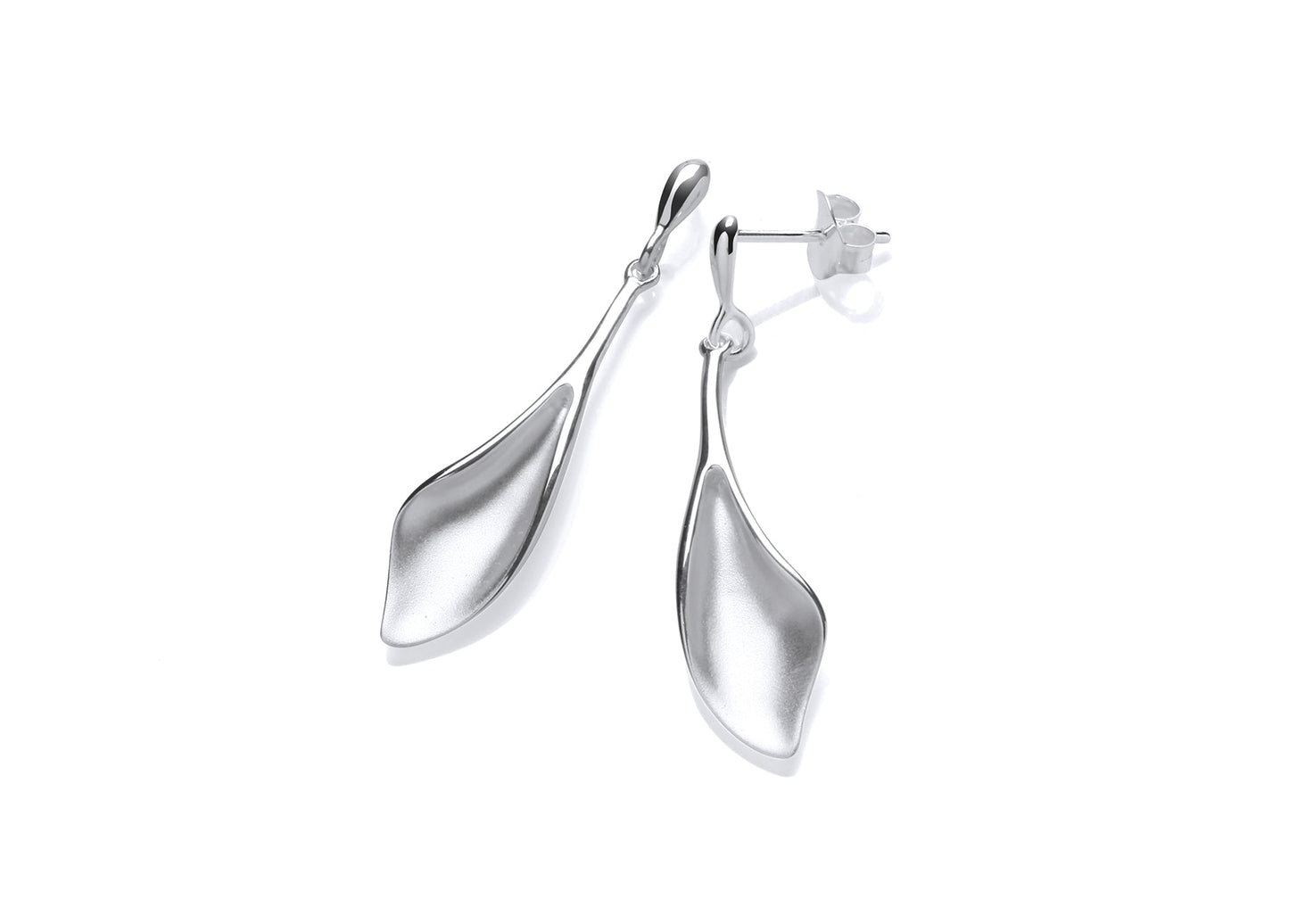 Silver Concave Leaf Drop Earrings Gardiner Brothers