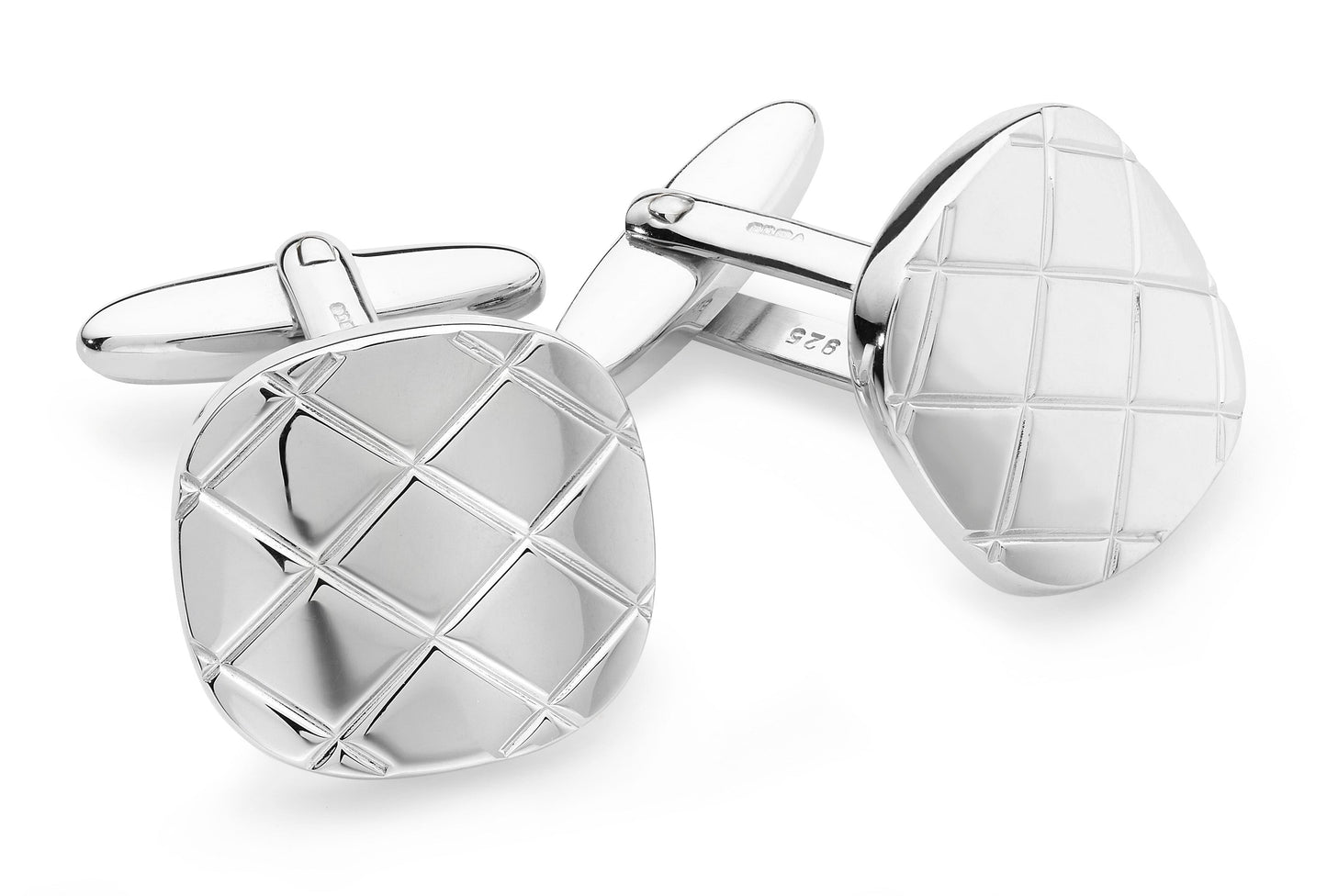 Silver Cushion Shaped Checkerboard Cufflinks Gardiner Brothers