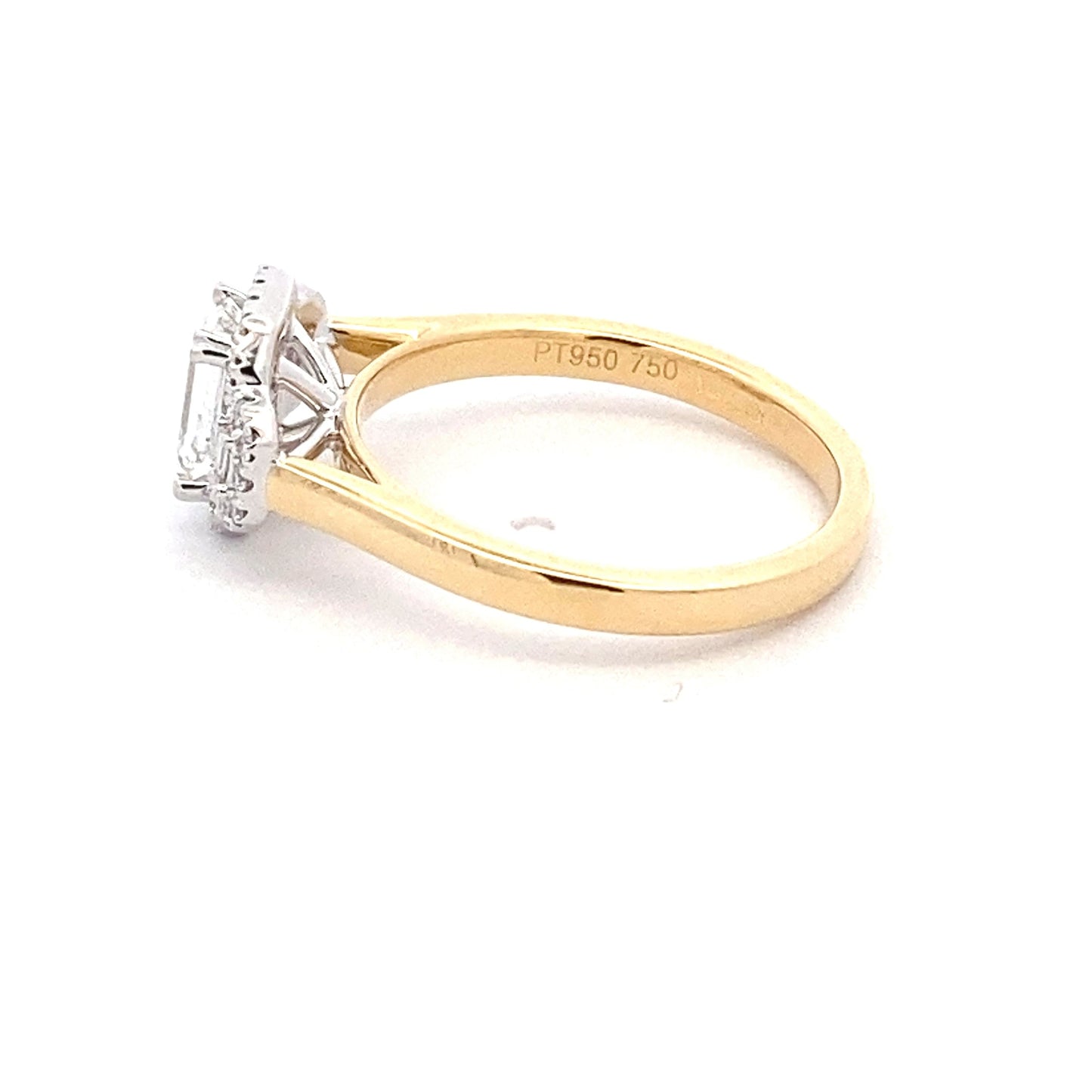 Yellow Gold Emerald Cut Diamond 3 Stone Halo Cluster Style Ring - 0.98cts Gardiner Brothers