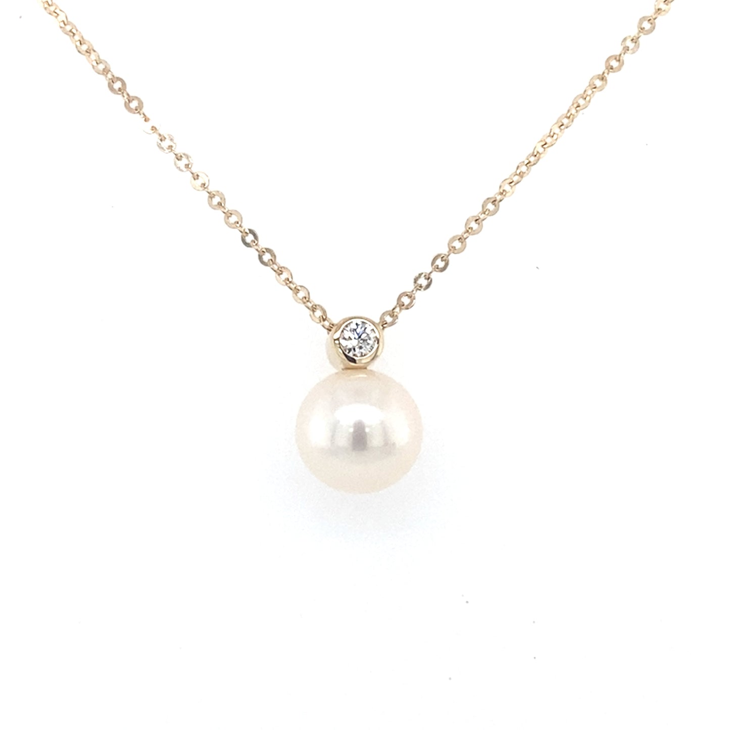 Yellow Gold Round Brilliant Cut Diamond and Pearl Pendant Gardiner Brothers