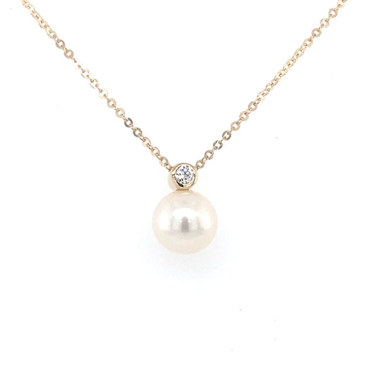 Yellow Gold Round Brilliant Cut Diamond and Pearl Pendant  Gardiner Brothers