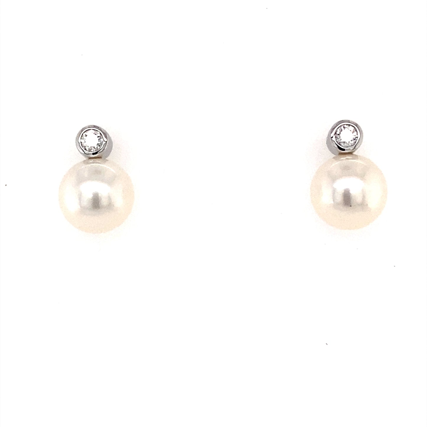 White Gold Round Brilliant Cut Diamond and Pearl Earrings Gardiner Brothers