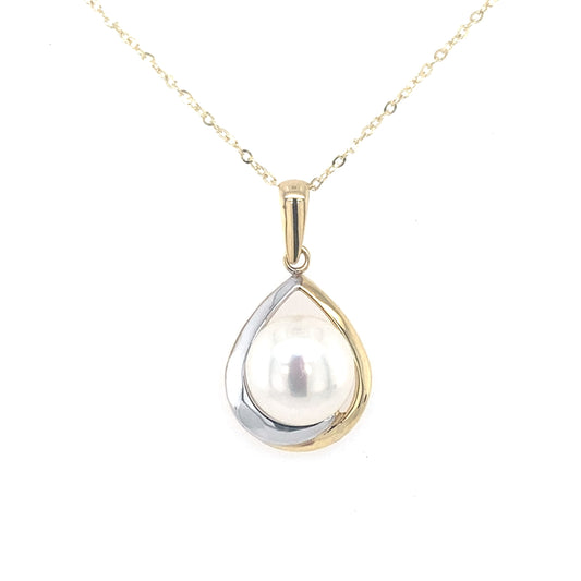 Yellow and White Gold Pearl TearDrop Style Pendant  Gardiner Brothers