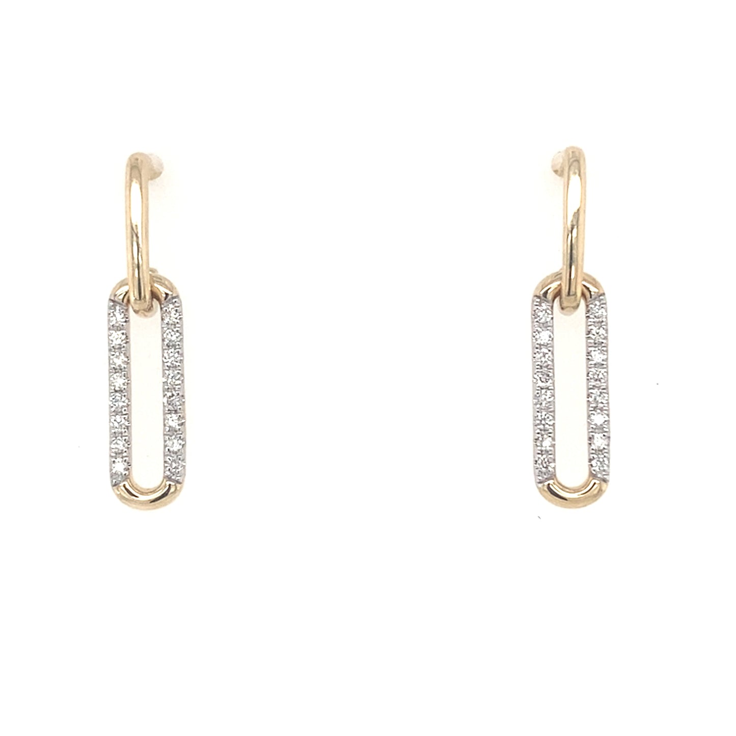 Yellow and White Gold Diamond Set Oblong Drop Earrings Gardiner Brothers