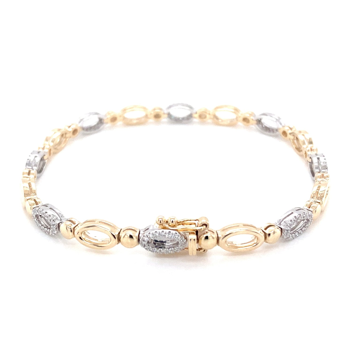 Yellow and White Gold Open Oval Link Diamond Bracelet Gardiner Brothers