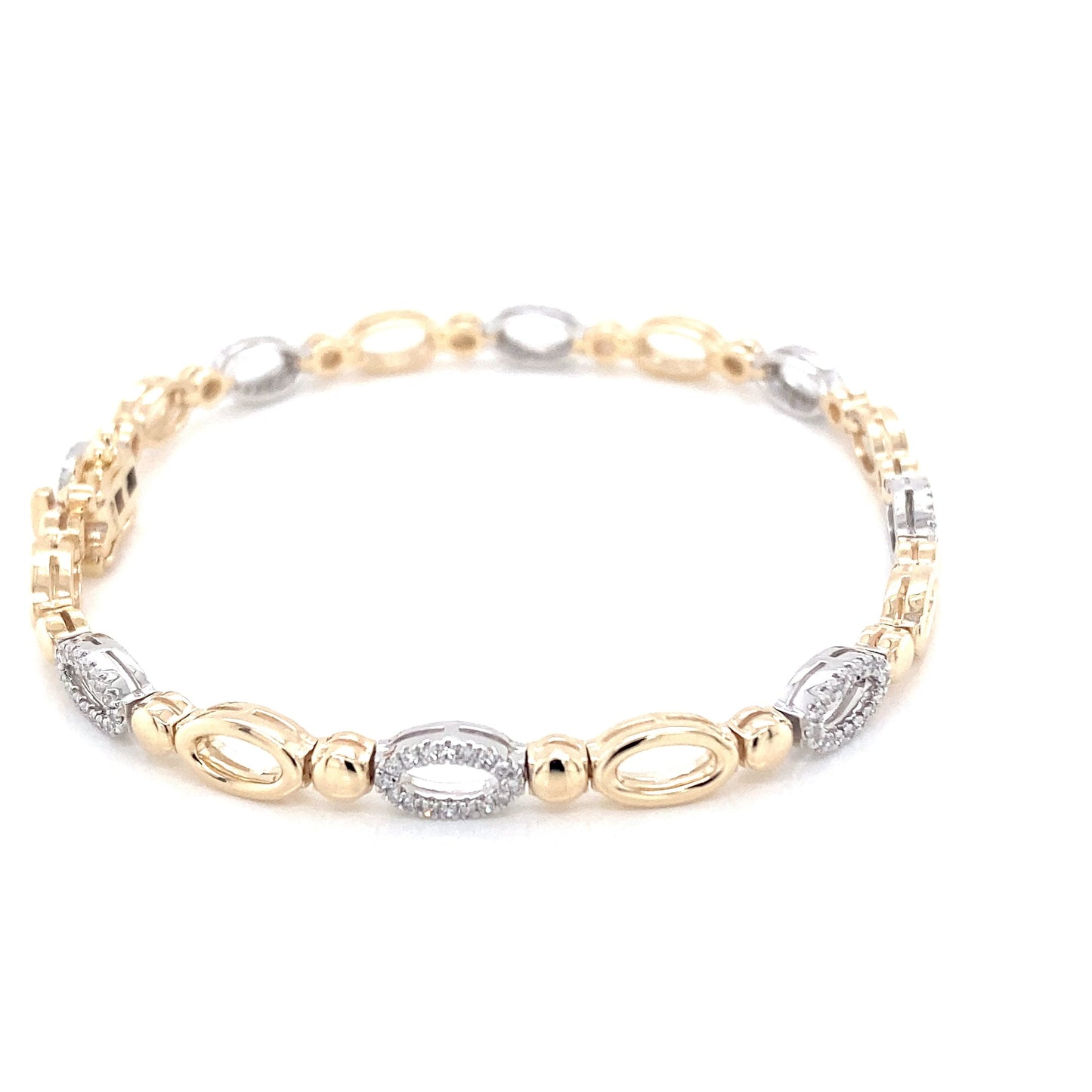 Yellow and White Gold Open Oval Link Diamond Bracelet Gardiner Brothers