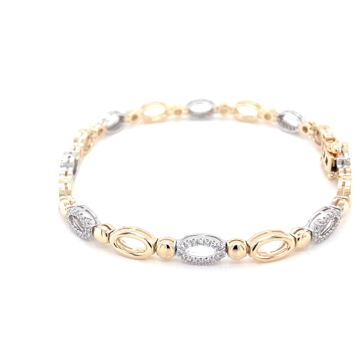 Yellow and White Gold Open Oval Link Diamond Bracelet Gardiner Brothers