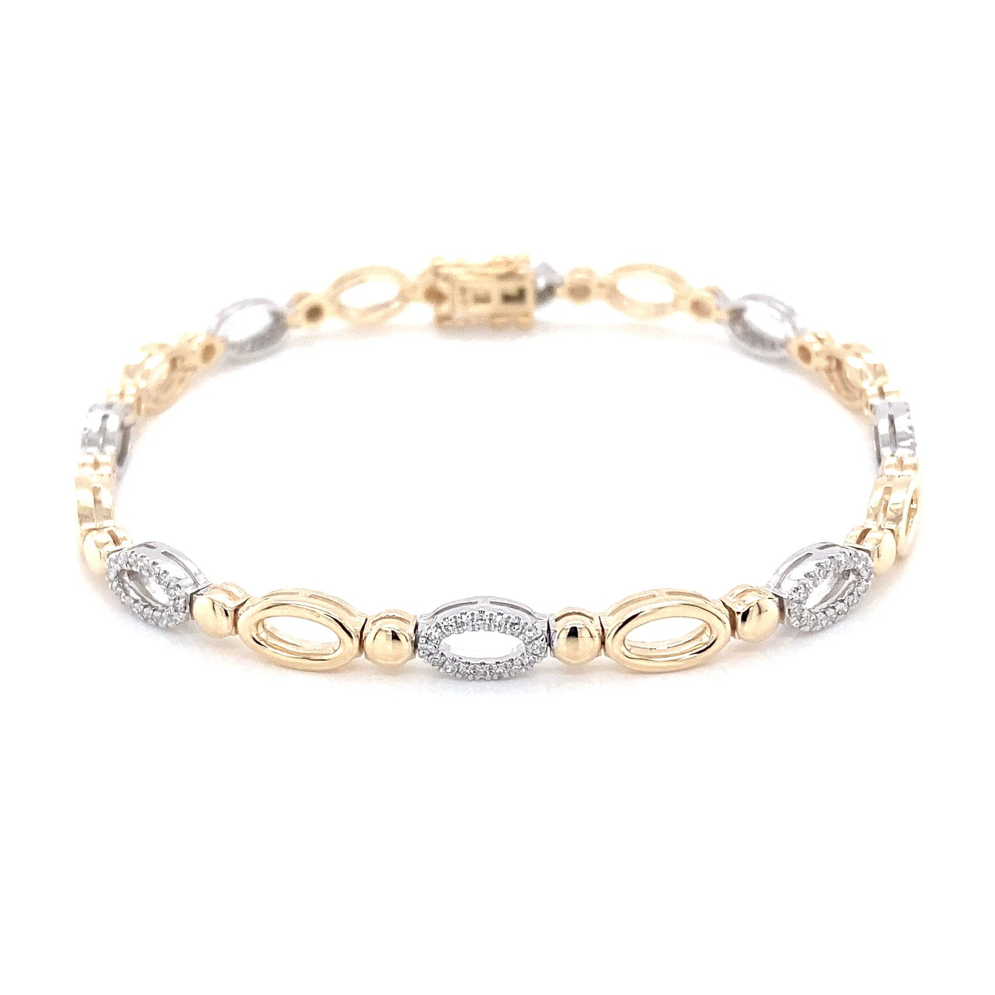 Yellow and White Gold Open Oval Link Diamond Bracelet Gardiner Brothers
