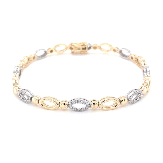 Yellow and White Gold Open Oval Link Diamond Bracelet  Gardiner Brothers