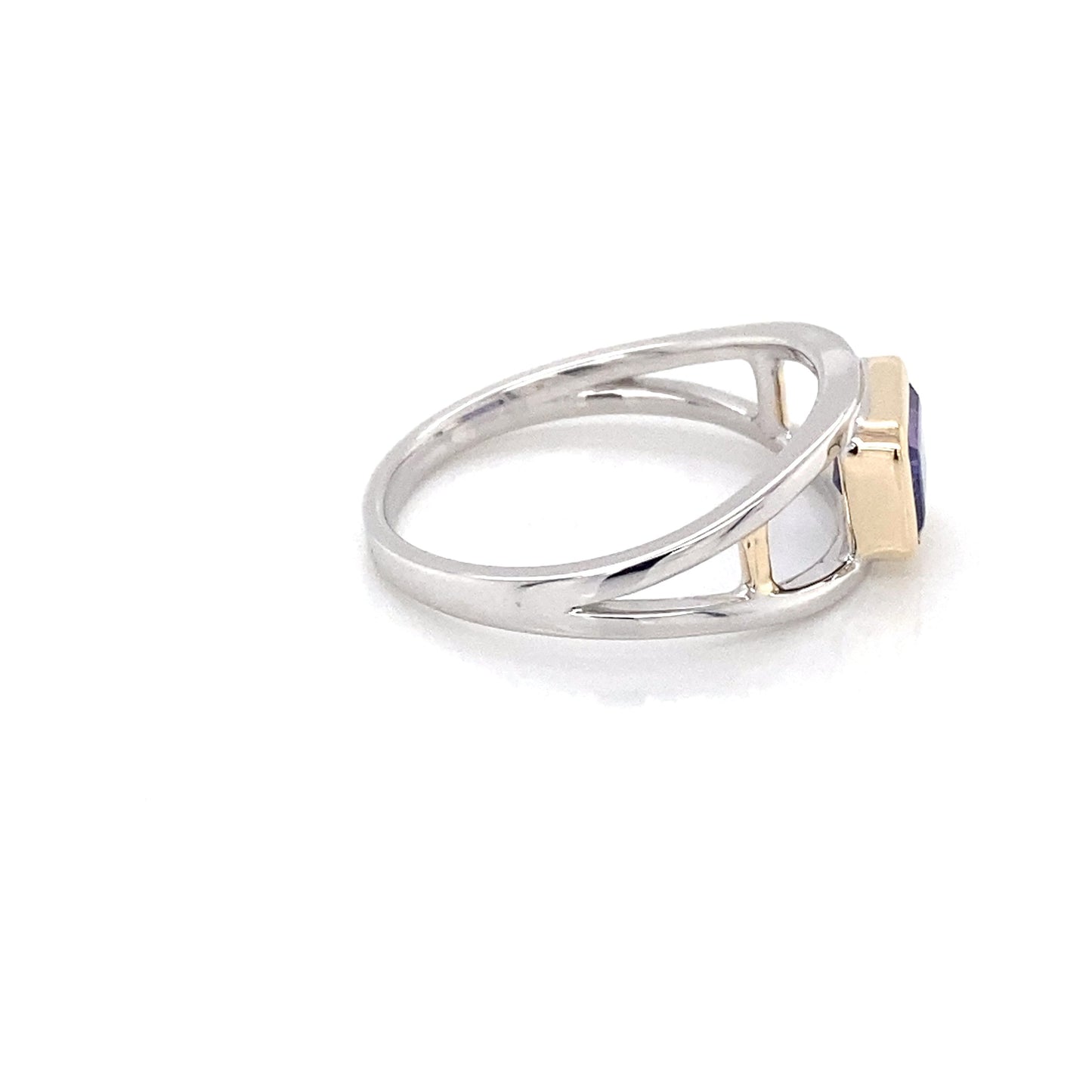 Yellow and White Gold Octagonal Tanzanite Ring Gardiner Brothers