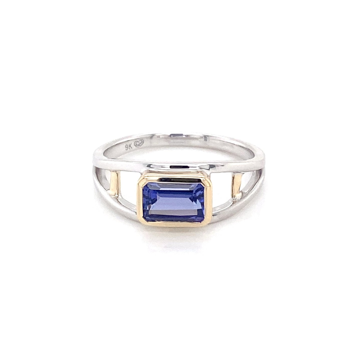 Yellow and White Gold Octagonal Tanzanite Ring Gardiner Brothers