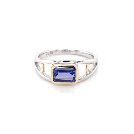 Yellow and White Gold Octagonal Tanzanite Ring  Gardiner Brothers