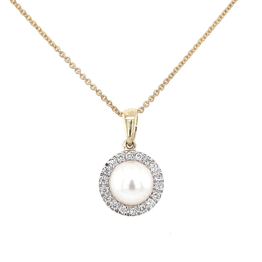 Yellow Gold Pearl and Diamond Halo Pendant  Gardiner Brothers