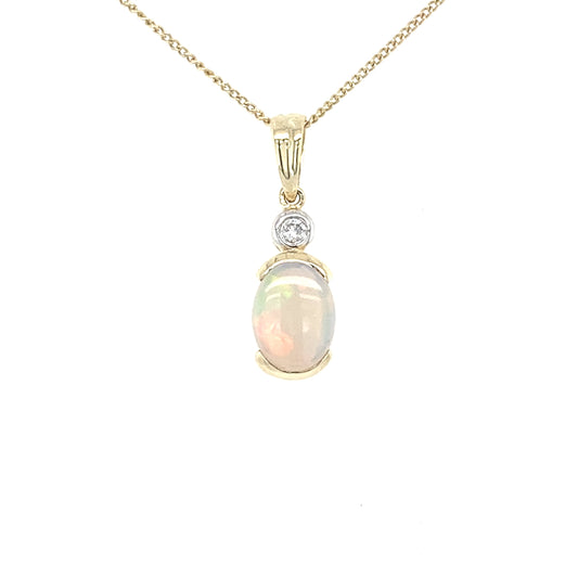 Yellow Gold Opal and Diamond Pendant  Gardiner Brothers