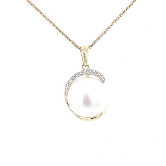 Yellow Gold Pearl and Diamond Fancy Style Pendant  Gardiner Brothers