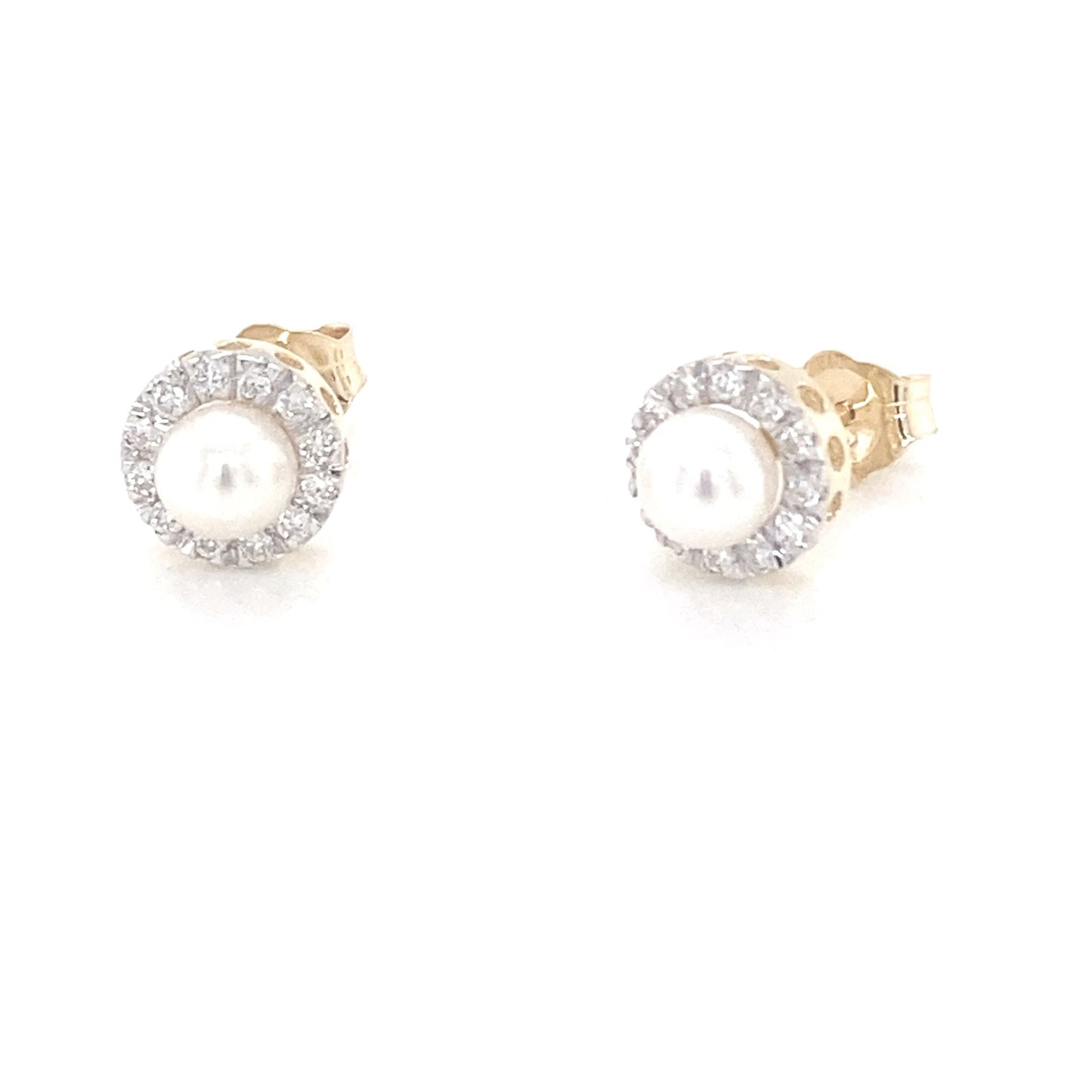 Yellow Gold Pearl and Diamond Halo Earrings  Gardiner Brothers