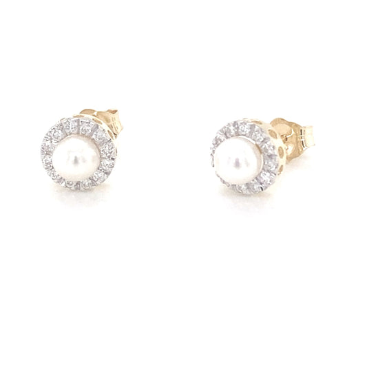 Yellow Gold Pearl and Diamond Halo Earrings  Gardiner Brothers