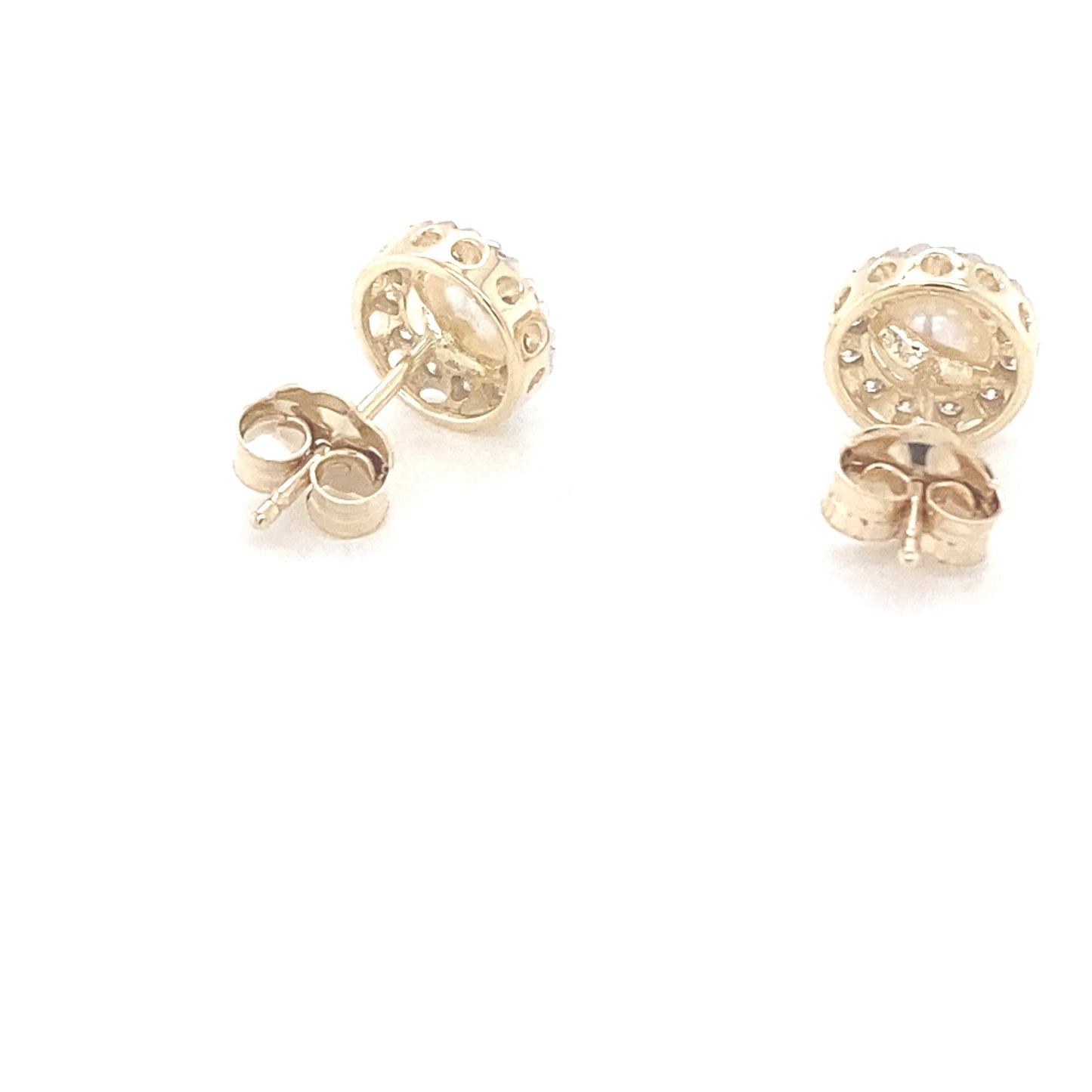 Yellow Gold Pearl and Diamond Halo Earrings Gardiner Brothers