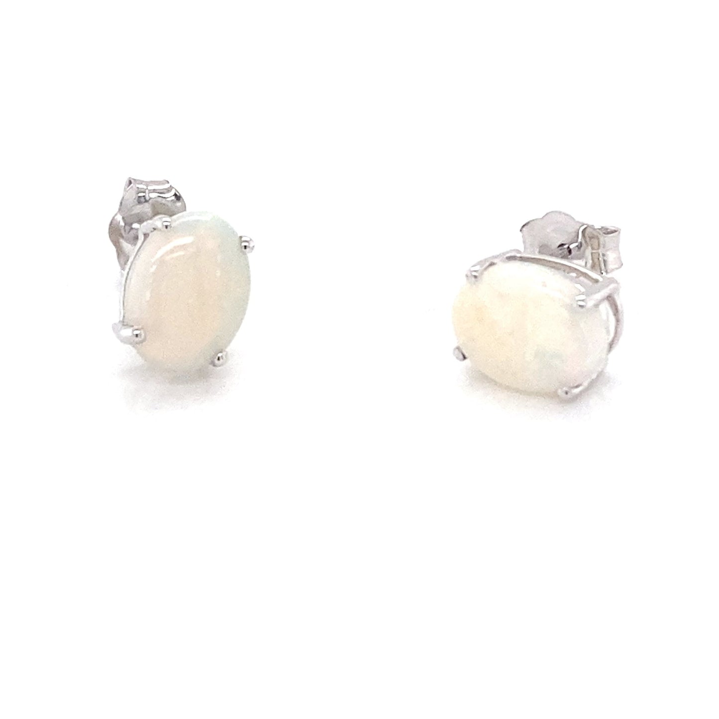 White Gold Opal Solitaire Earrings Gardiner Brothers