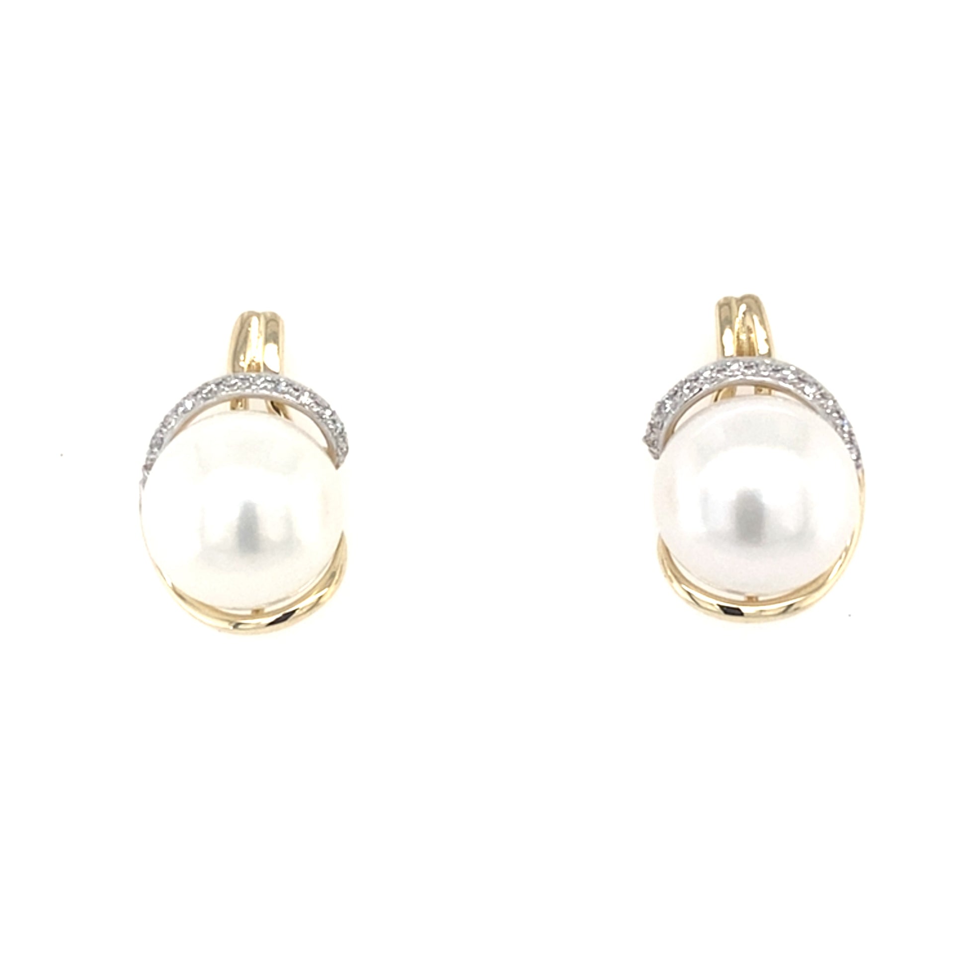 Yellow Gold Fancy Style Pearl and Diamond Earrings  Gardiner Brothers