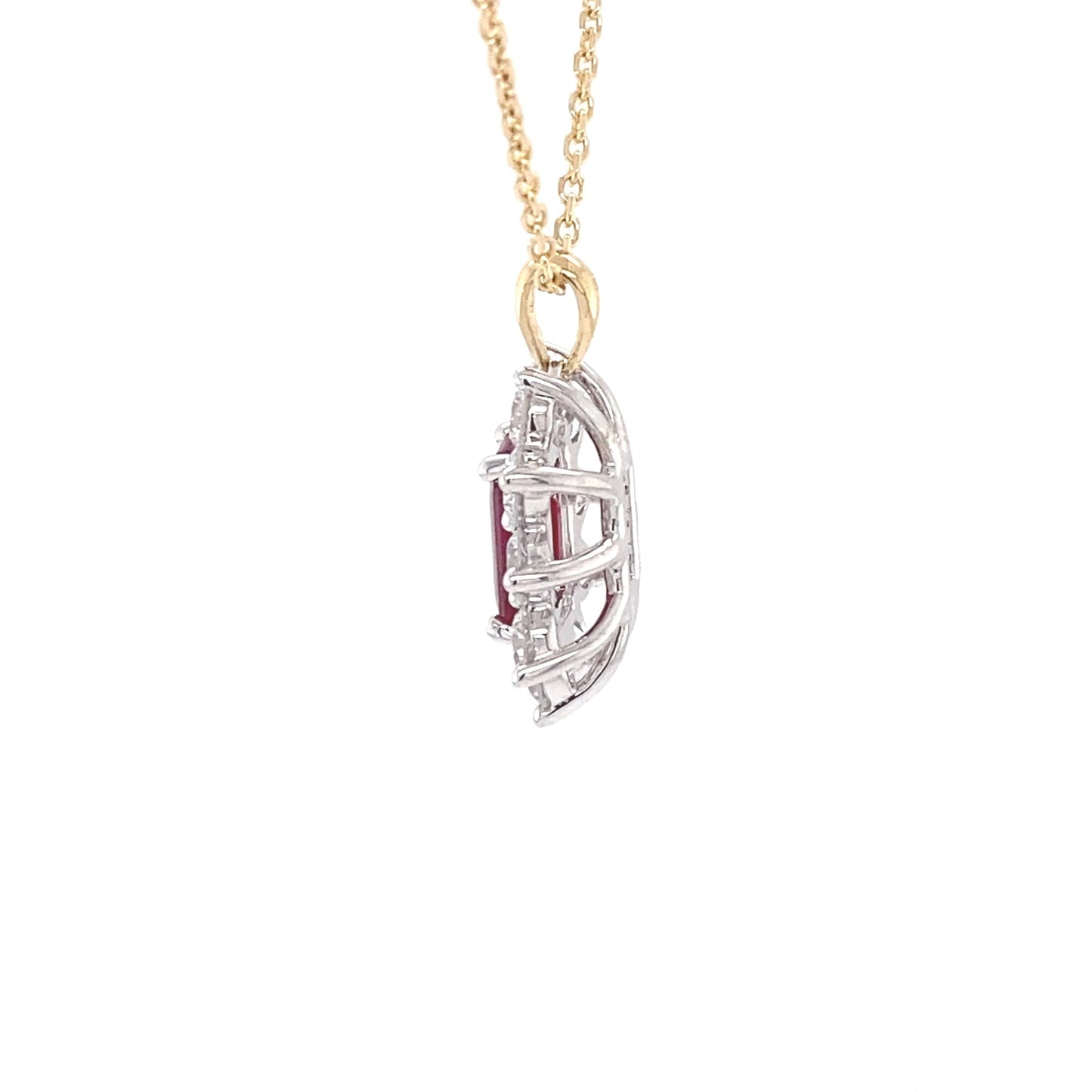Octagonal Ruby and round brilliant cut diamond cluster pendant Gardiner Brothers