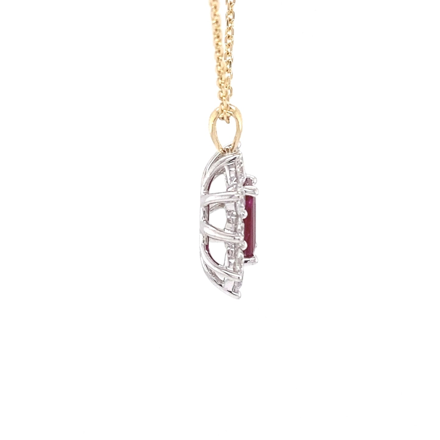 Octagonal Ruby and round brilliant cut diamond cluster pendant Gardiner Brothers